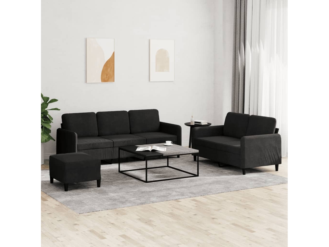 Vidaxl 3 Pcs Conjunto De Sofás Veludo Preto