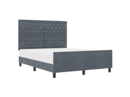 Cama De Casal | Camas Para Quarto | Cama Box Com Cabeceira Cinzento Escuro 140 X 190 Cm Veludo