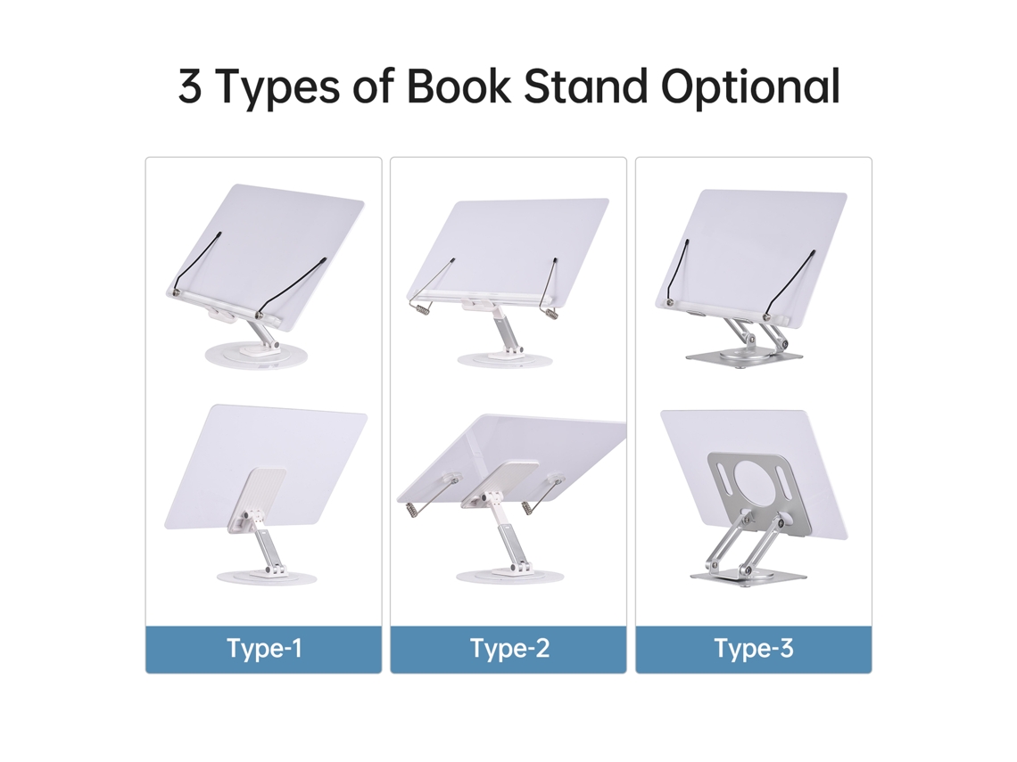 2026 suporte de Livro para Mesa com Base Giratória 360° e Clipes Pasta Foldável Ajustável de Ângulo para Livros de Cozinha Textos Revistas Tablets