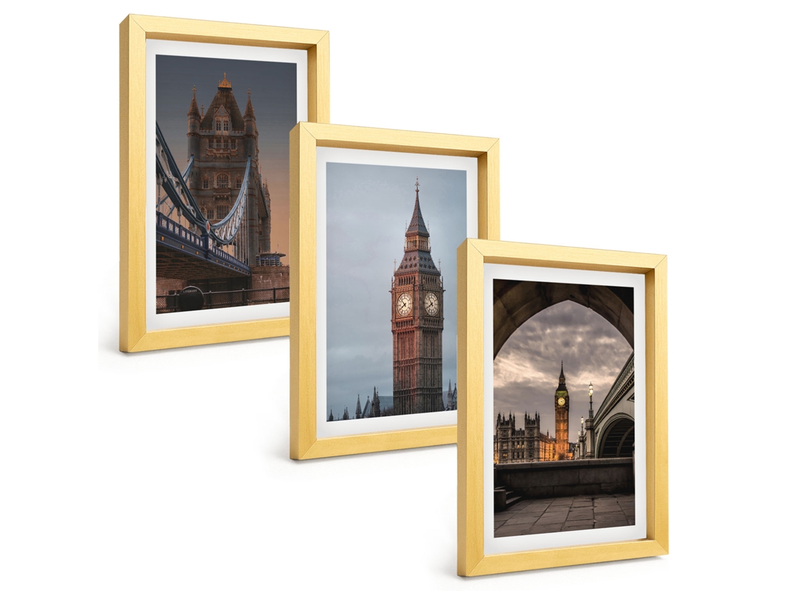 Pinturas Murais Modernasponte De Londres, Relógio Big Ben Moldura Dourada Fotos Para O Corredor Espelharte (3 Peças 20x30 Cm)