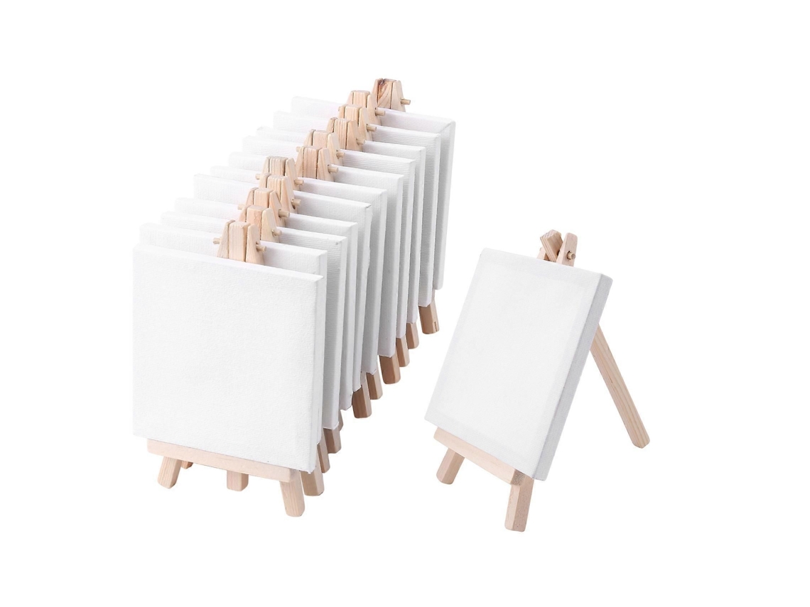 Conjunto De 12 Mini Telas De Pintura 4x4 Polegadas E Cavaletes De Madeira 3x5 Polegadas Para Artistas E Estudantes
