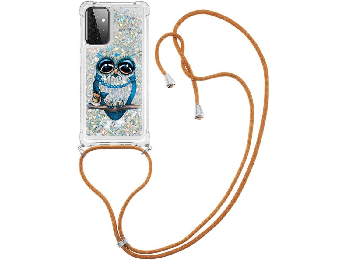 Correia Coruja para Samsung Galaxy A72 5G HONGWE. Pele Sintética Azul
