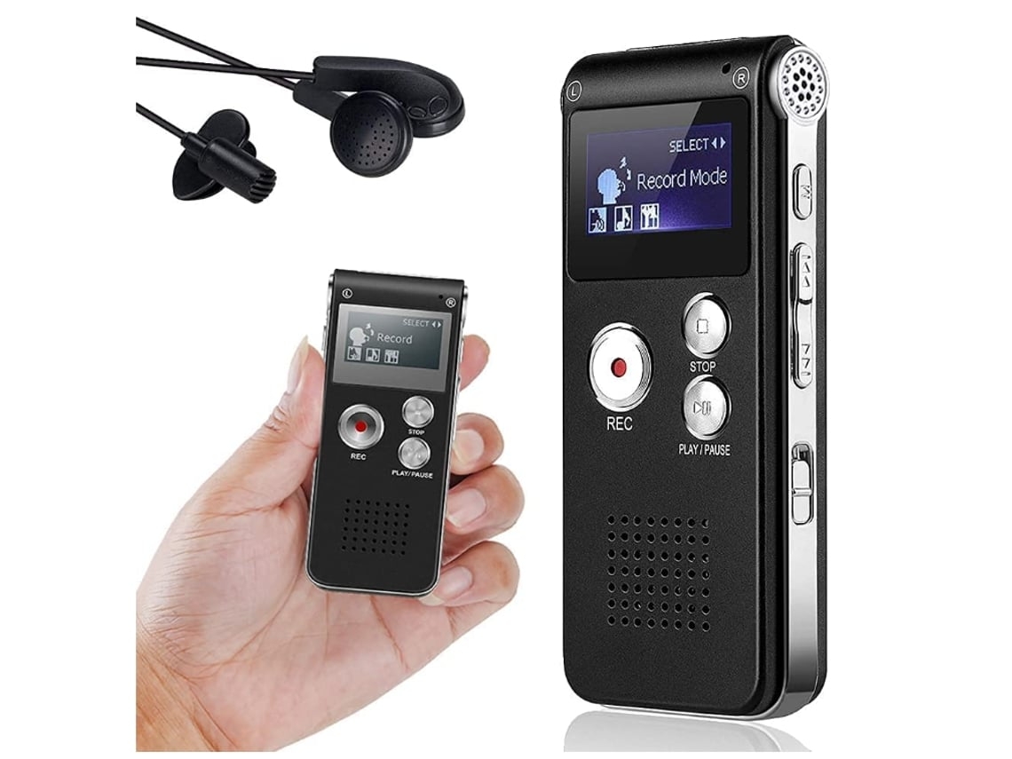 Gravador de Voz Digital de 8 Gb Player de Áudio Mp3 Dispositivo de Ditafone de Som Lcd Recarregável Preto