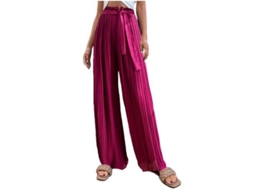 Calça Palazzo Feminina Rebe em Chiffon com Cordão e Pregas, Tamanho XL, Roxa e Vermelha