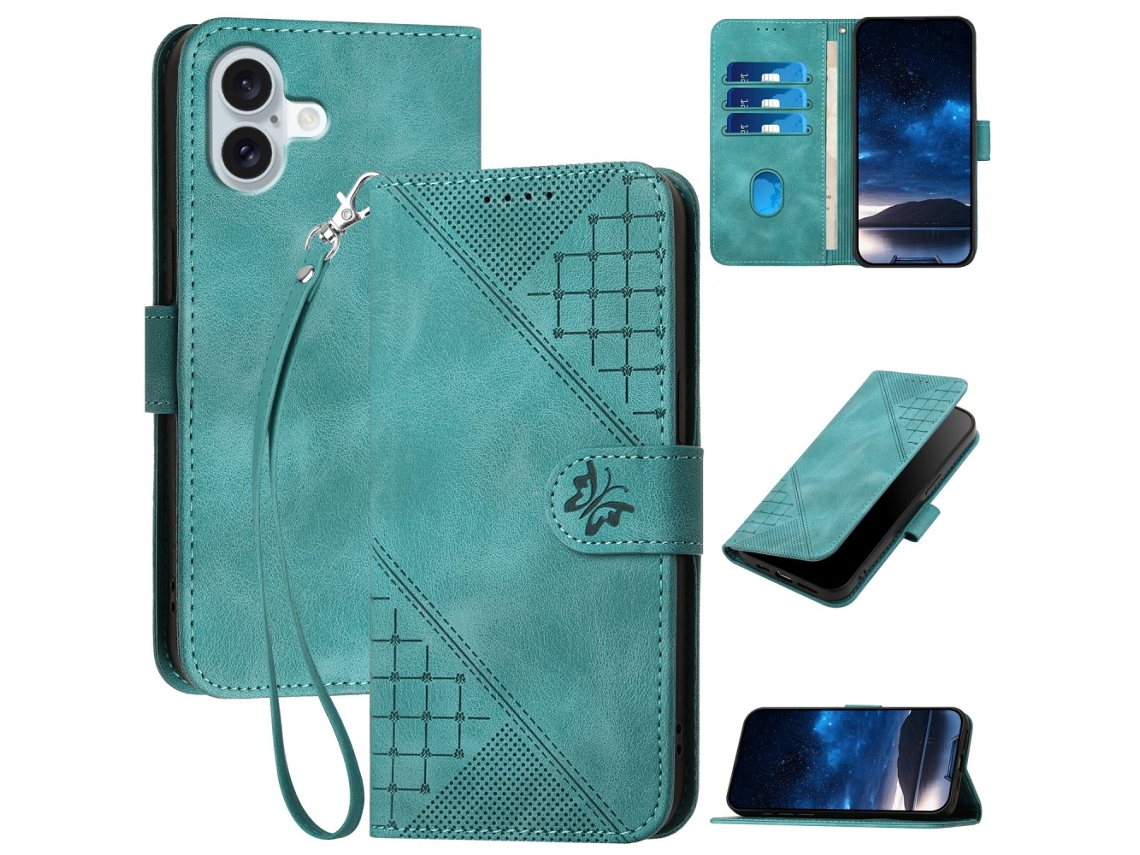 Capa Em Couro Pu Para Apple Iphone 16 Plus - Azul Bebé