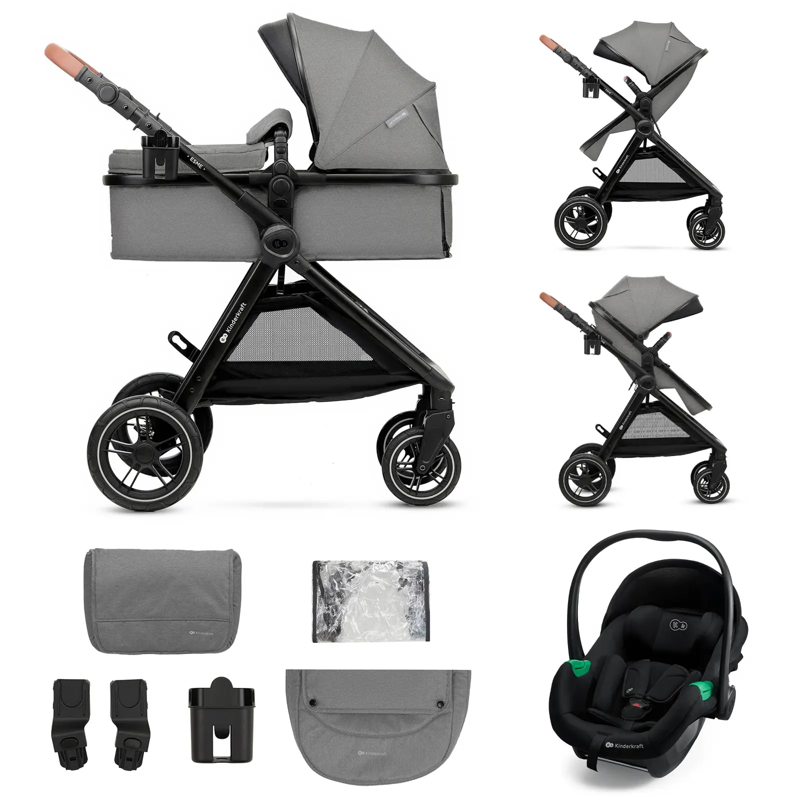 Carrinho De Bebé Multifuncional 3 Em 1 Kinderkraft Esme Pro (Outlet Grade A - cinzento)