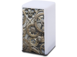 Luminária noturna quadrada portátil minimalista com engrenagens steampunk, ideal para mesa de cabeceira.