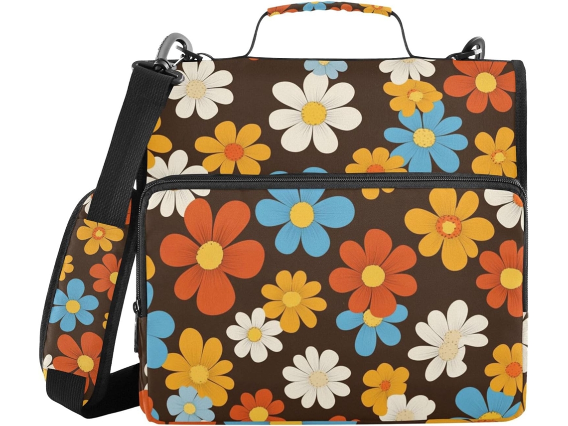 Organizador de documentos com estampa floral colorida, alça de ombro a ombro, grande capacidade, 3,8 cm de comprimento.