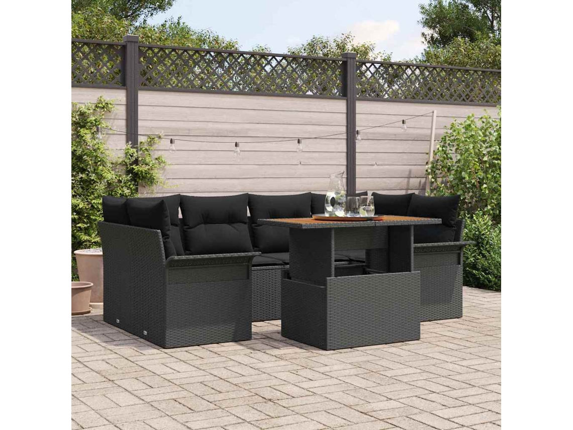 Vidaxl Conjunto de Sofá de Jardim 7 Pcs Preto Rattan Sintético