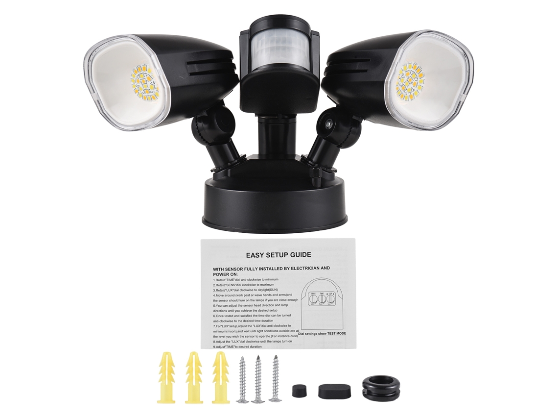 2026 luz Exterior com Sensor de Movimento 2 Cabeças Ip54 Resistente À Água 3000k/4000k/6000k para Jardim Garagem Patios