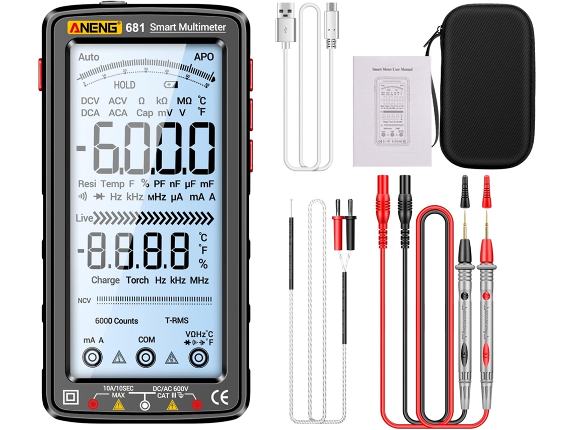 Voltímetro Digital Com Display Lcd, Capacitância, Resistência E Frequência De Alcance Automático Zeuxo