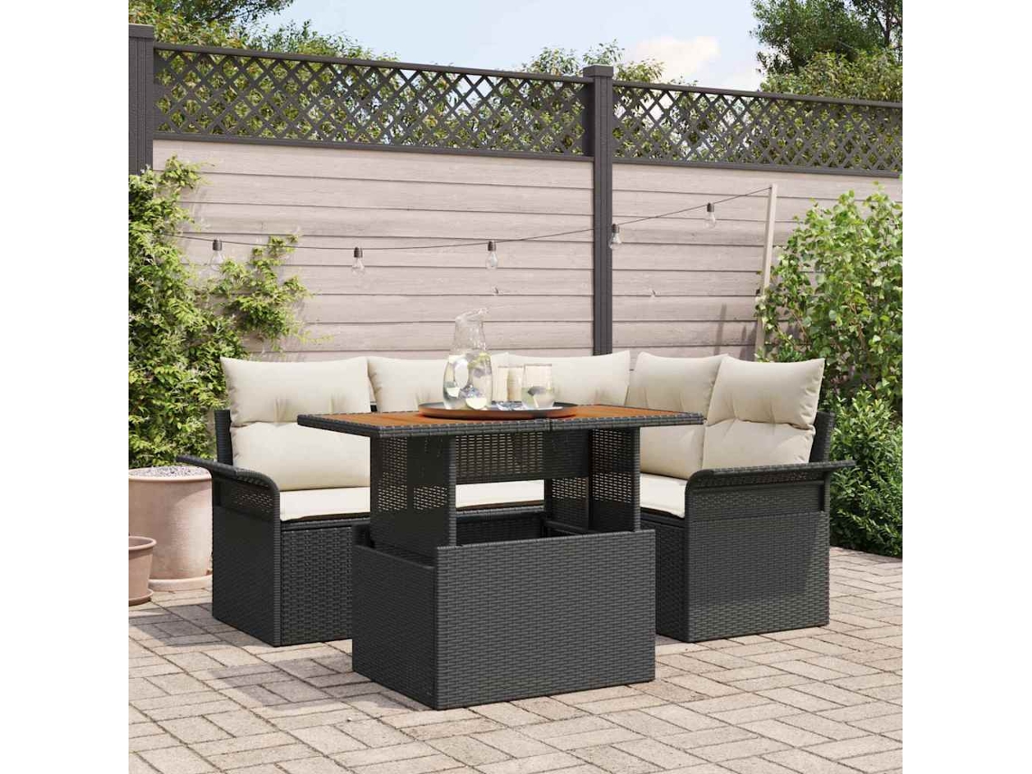 Vidaxl Conjunto De Sofá De Jardim 5 Pcs Preto Rattan Sintético