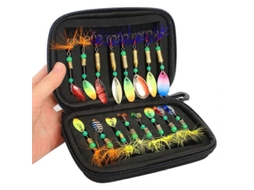 Iscas de pesca giratórias com bolsa de armazenamento, 16 iscas de metal para truta, lúcio, salmão, perca e slowpoke