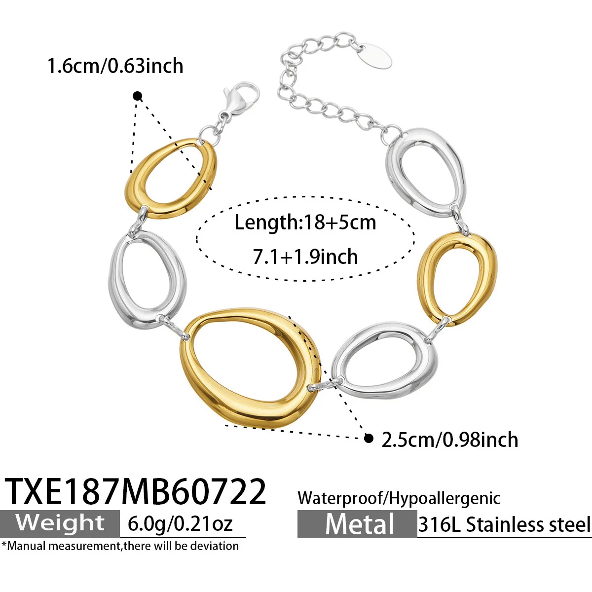 (pulseira) Colar/pulseira Com Corrente Geométrica Irregular, Design Vazado Em Aço Titânio.