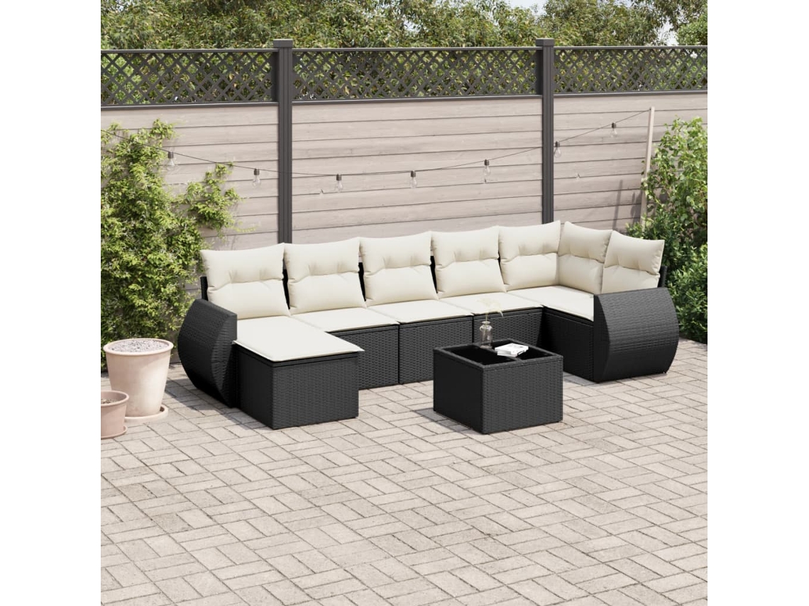 Vidaxl 7 Pcs Conjunto De Sofás P/ Jardim C/ Almofadões Vime Pe Preto