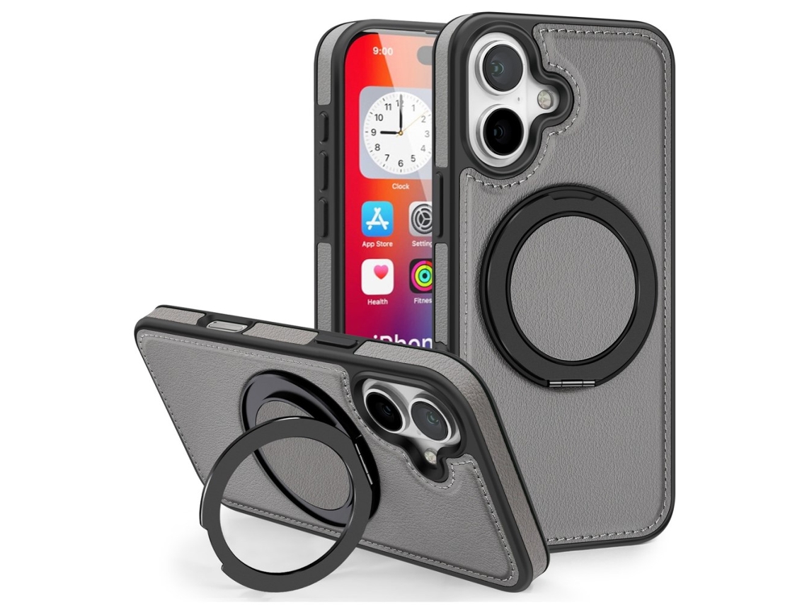 Casa Em Tpu Pele Pu Magnético Com Suporte Para Apple Iphone 16 - Cinzento