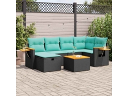 Vidaxl 7 Pcs Conjunto De Sofás P/ Jardim C/ Almofadões Vime Pe Preto