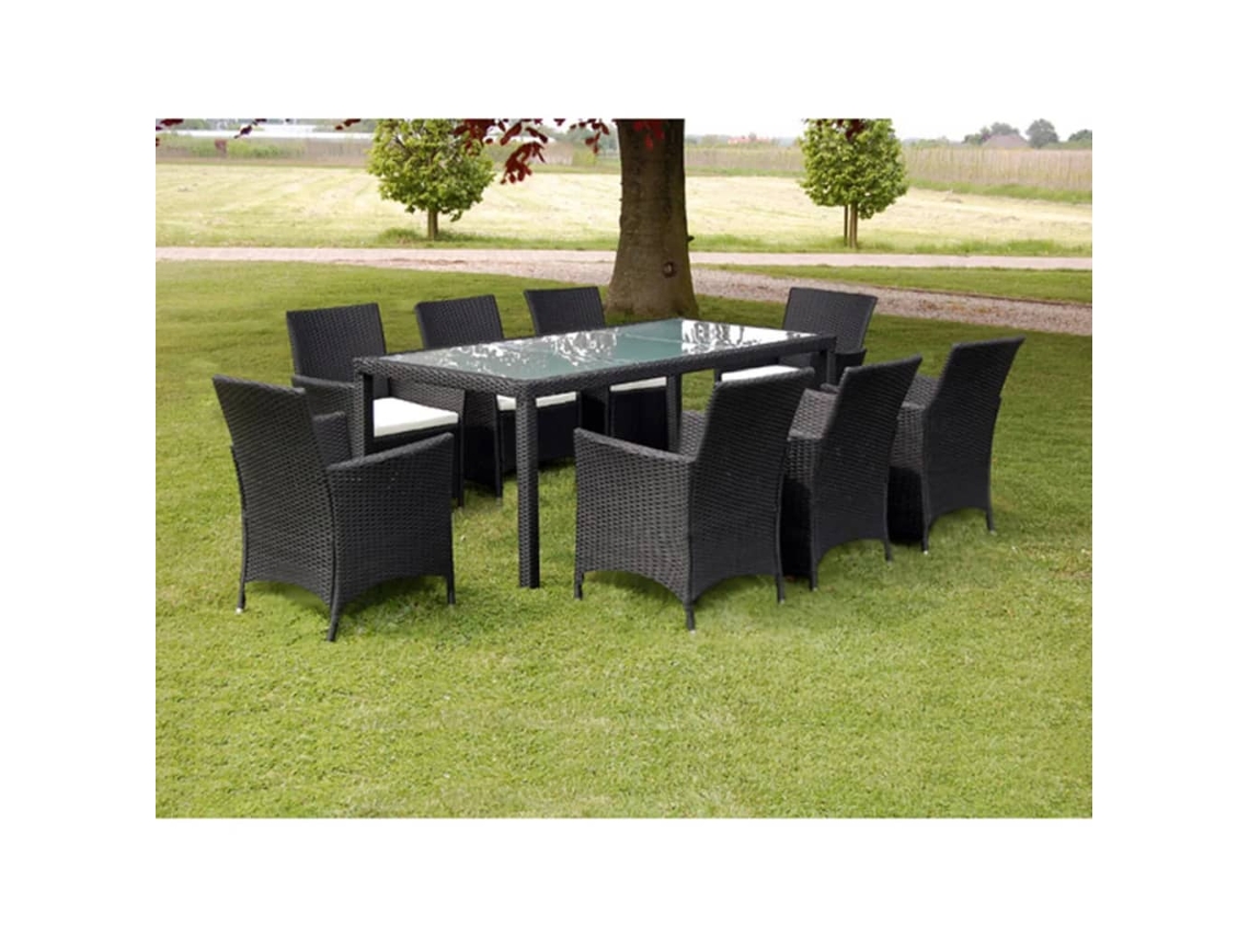Vidaxl 9 Pcs Conjunto Jantar Exterior Com Almofadões Vime Pe Preto