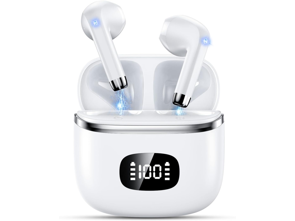 Auscultadores Bluetooth 5.3 Graves 40h Reprodução Led Microfone Cancelamento Ruído IP7 Branco JIAPEI