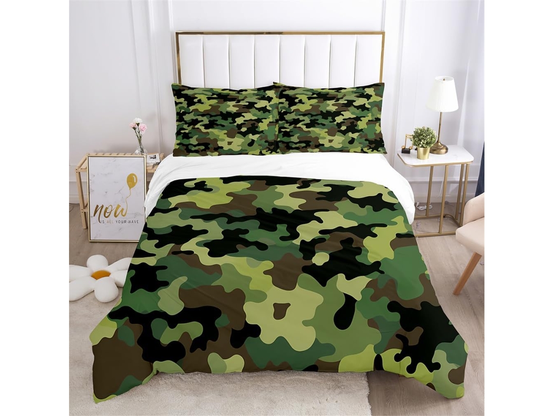 Capa de Edredom Camuflagem Mil Microfibra Fronha 220x240 Cm