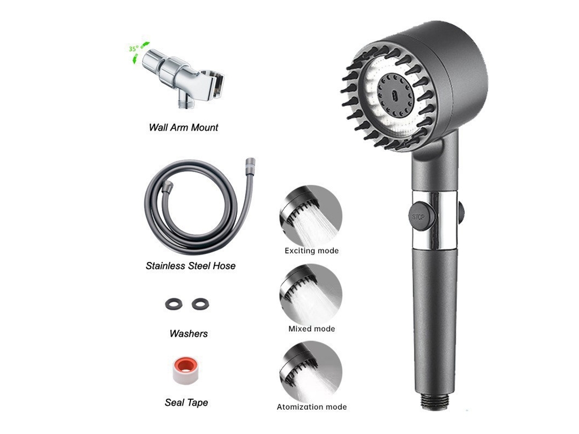 Kit de Chuveiro de Mão Multifuncional com 3 Modos de Jato e Mangueira Flexível ZYBLSSBB