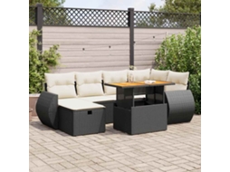 Vidaxl 8 Pcs Conjunto Sofás Jardim Com Almofadões Vime Pe/acácia Preto
