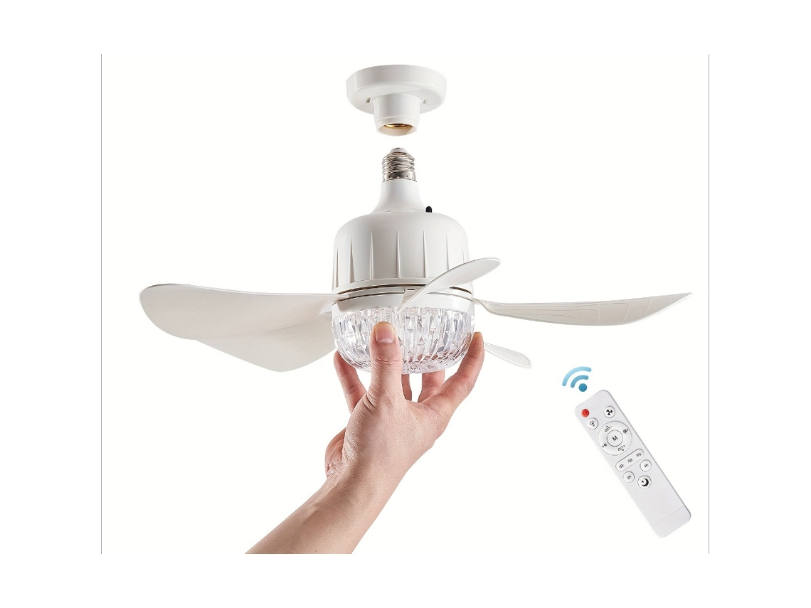 Ventilador De Teto Com Luz E Controle Remoto, Soquete E26/e27, Fácil De Instalar, Branco. Panoona