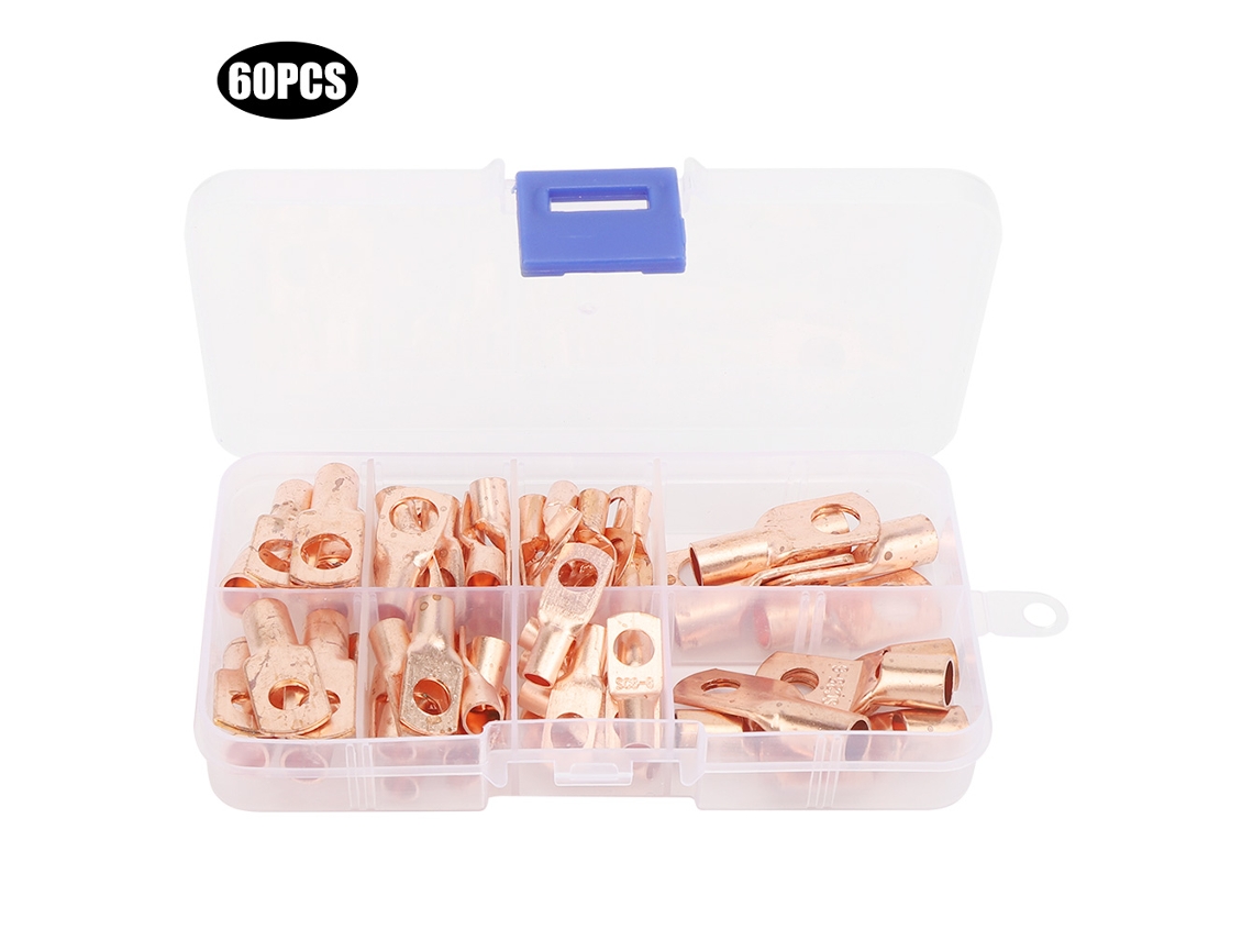Kit com 60 terminais de anel para cabos de solda com caixa de armazenamento, cor cobre, ferramenta industrial