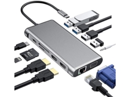 Lurelia Dock Usb-c Com 4k, 1080p, Três Monitores, Hdmi Duplo, Vga, Rj45, Usb 3.0, Usb 2.0, Sd/tf, Pd, Áudio 3,5 Mm Para Macbook