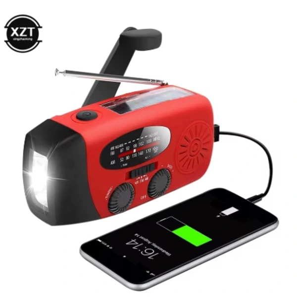 RÁDIO DE MANIVELA AQUAFORGE com célula solar, lanterna, bateria externa de 2000mah