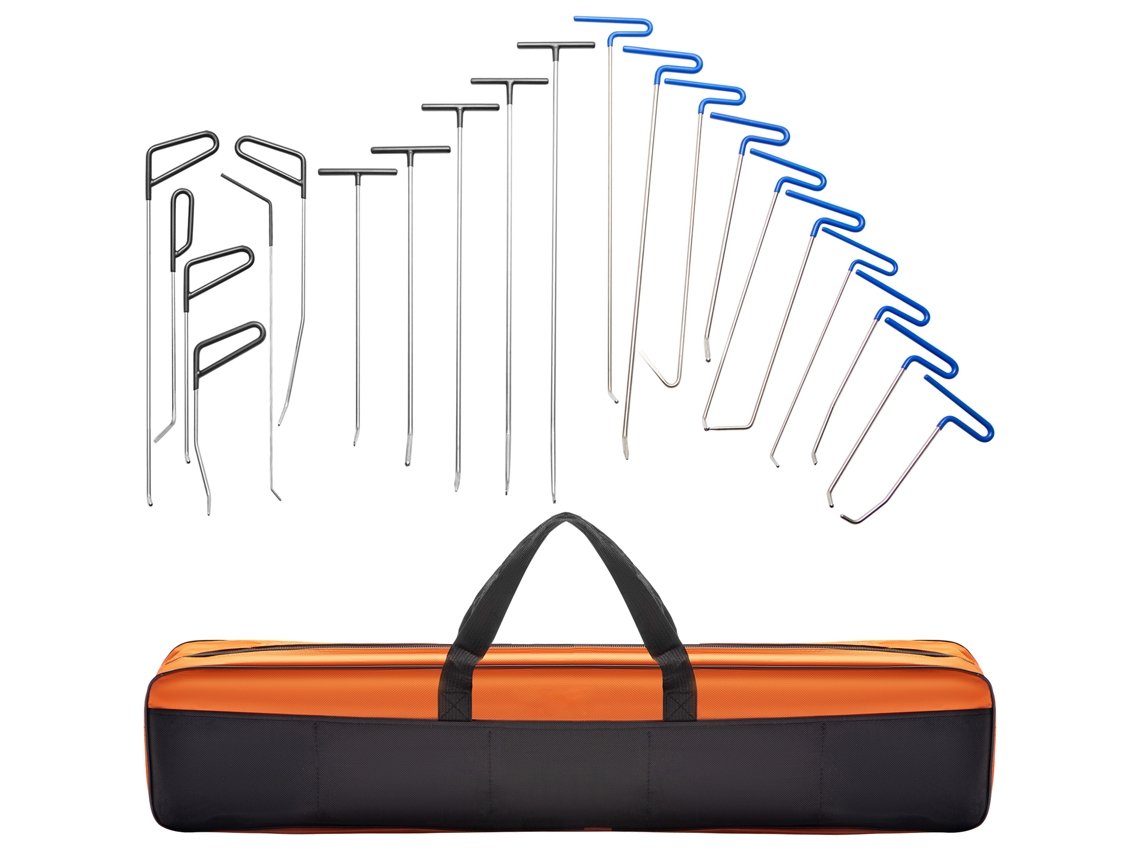 Kit de Remoção Amassados Sem Pintura 21 Unidades Varetas Carroceria Aço Inoxidável com Bolsa para Manutenção Oficina Leves