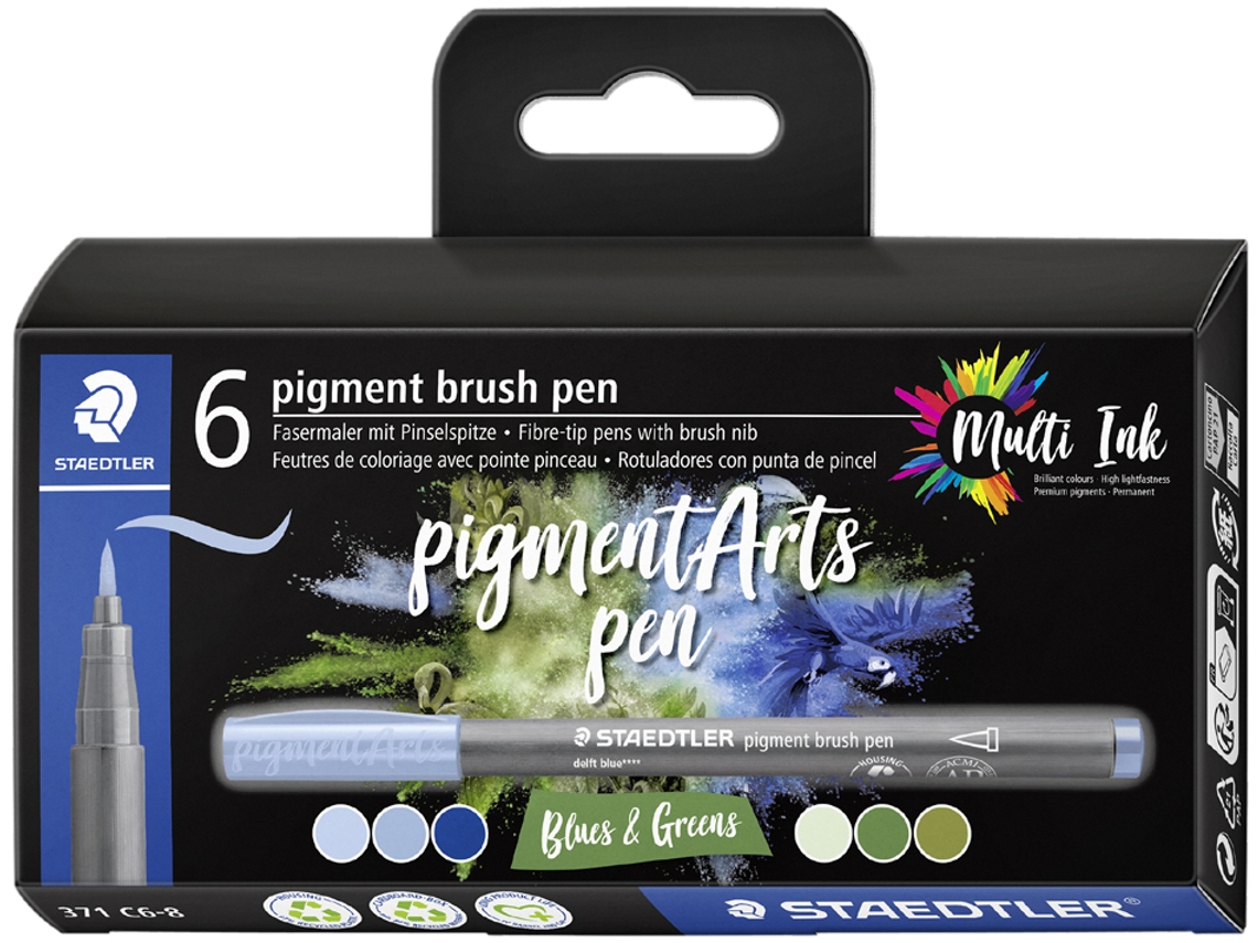 Caneta Pincel de Pigmento de Fibra STAEDTLER Azuis e Verdes