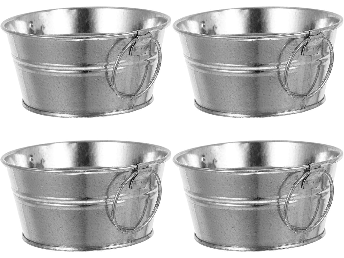 Conjunto De 4 Baldes Galvanizados Pequenos, Medindo 4x4x2 Polegadas, Reutilizáveis.
