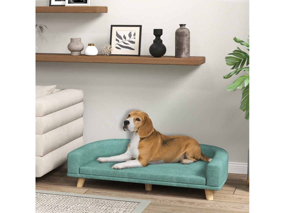 Sofá Cama Elevada Estofada Com Almofada Lavável E Pés De Madeira De Pinho 98x67x25 Cm Verde