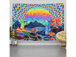 Tapestry Psicodélico Planeta Y Montaña Con Hongos Coloridos Para Decoración De Habitación
