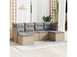 Vidaxl 6 Pcs Conjunto De Sofás P/ Jardim Com Almofadões Vime Pe Bege