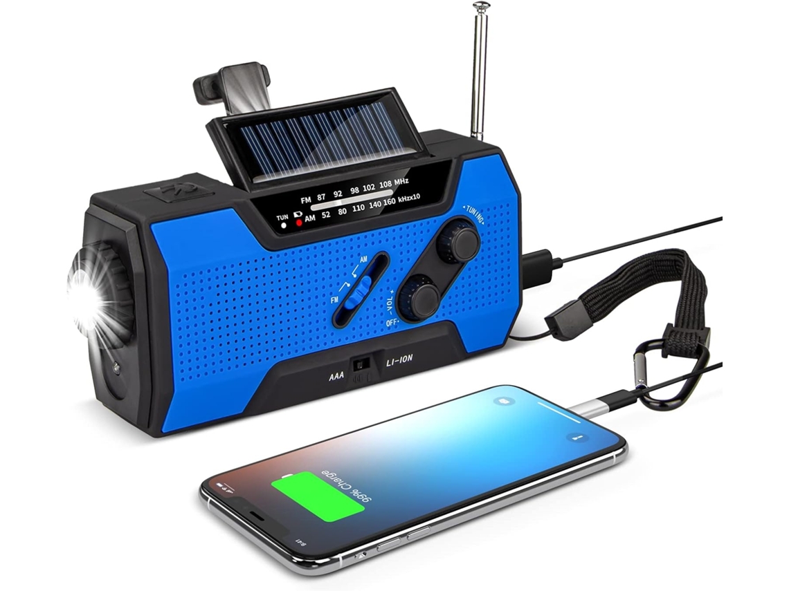 Rádio Multifuncional AQUAFORGE com Manivela, Carregamento Solar e USB, Verde
