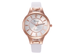 Relógio de Pulso Feminino Vansvar V406 Slim Pulseira Pu Quartzo Estilo Casual Branco