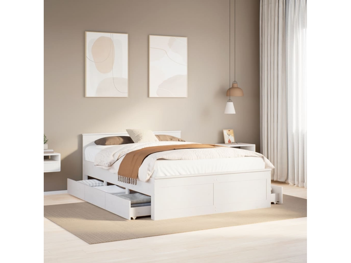 Vidaxl Cama Sem Colchão Com Cabeceira 150x200 Cm Pinho Maciço Branco