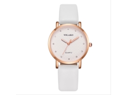 Relógio de Pulso Feminino Yolako Quartzo com Strass Liga Pulseira Pu Branco
