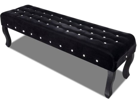 Banqueta veludo preto botões cristais