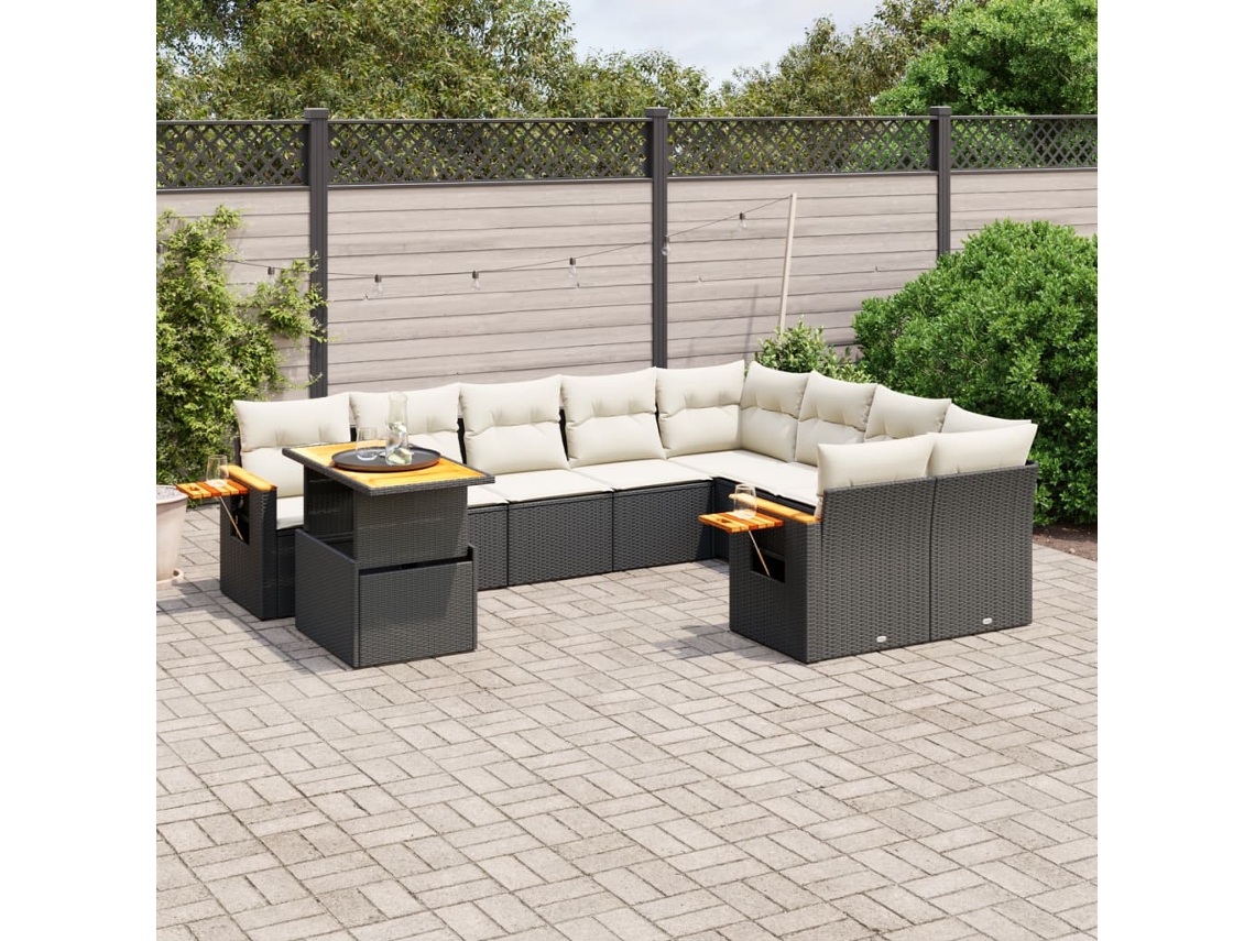 Vidaxl 10 Pcs Conjunto Sofás De Jardim C/ Almofadões Vime Pe Preto