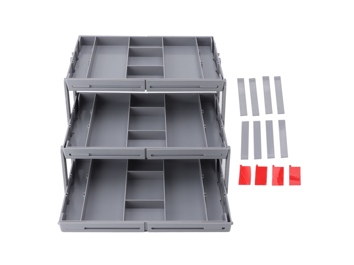 Organizador de gaveta expandível e plegável de 3 camadas para joias, maquiagem, cozinha e escritório | S/MARCA