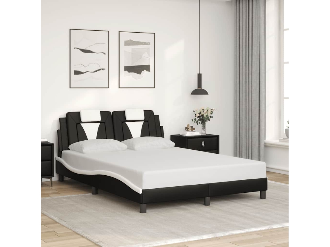 Vidaxl Estrutura De Cama Viana Sem Colchão 120x200 Couro Artif. Preto/branco