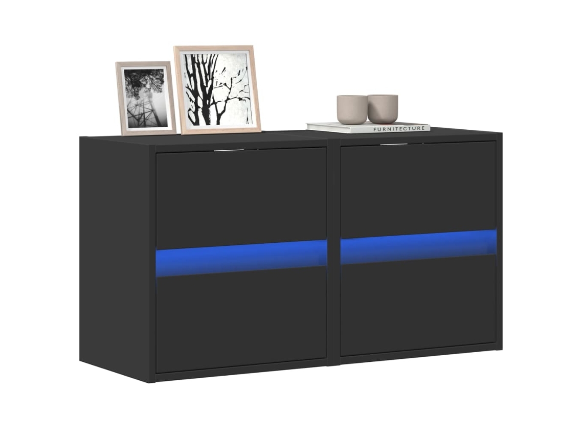 Vidaxl Móveis De Parede P/ Tv Com Luzes Led 2 Pcs 41x31x45 Cm Preto