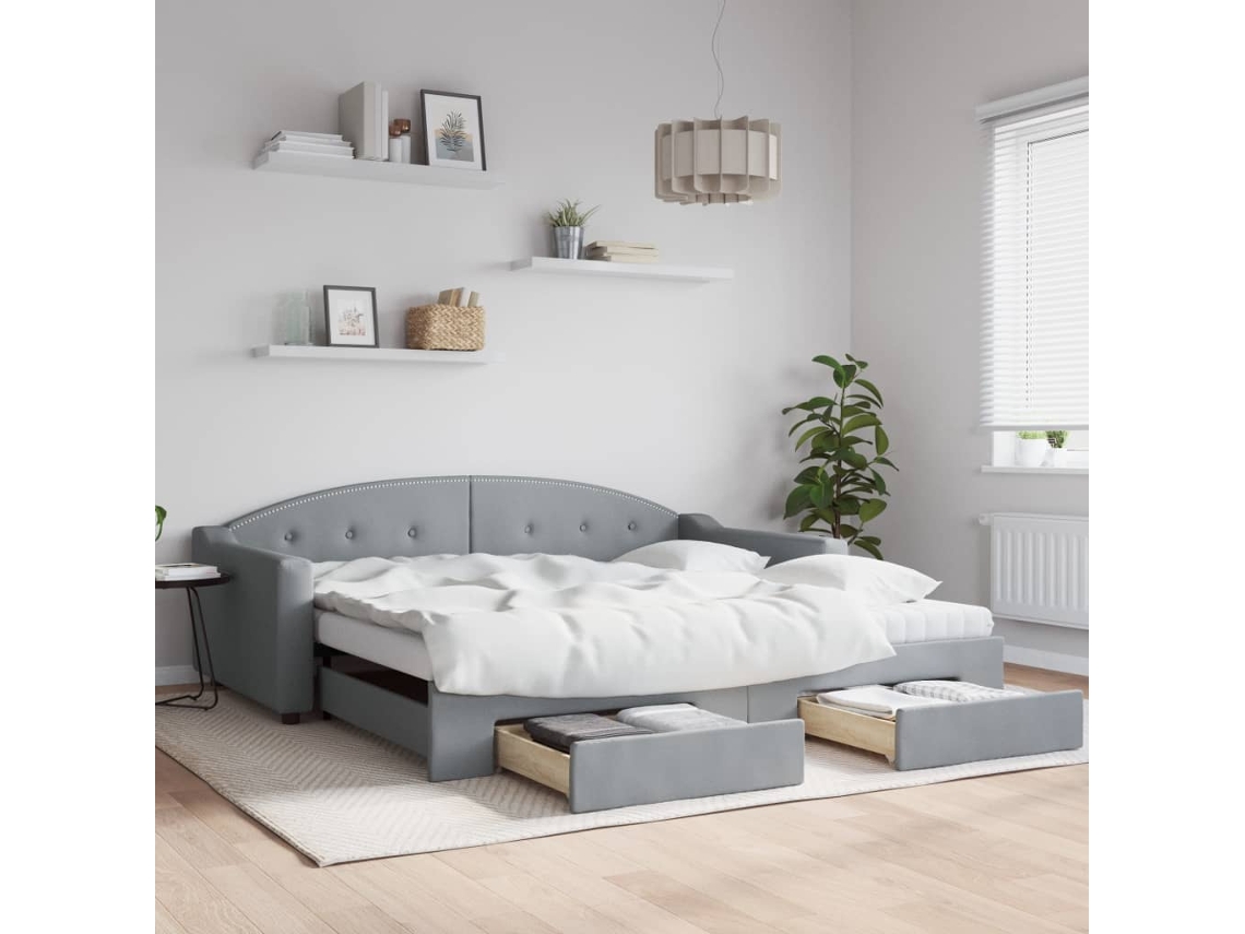 Vidaxl Sofá-cama C/ Gavetão E Gavetas 100x200 Cm Tecido Cinzento-claro