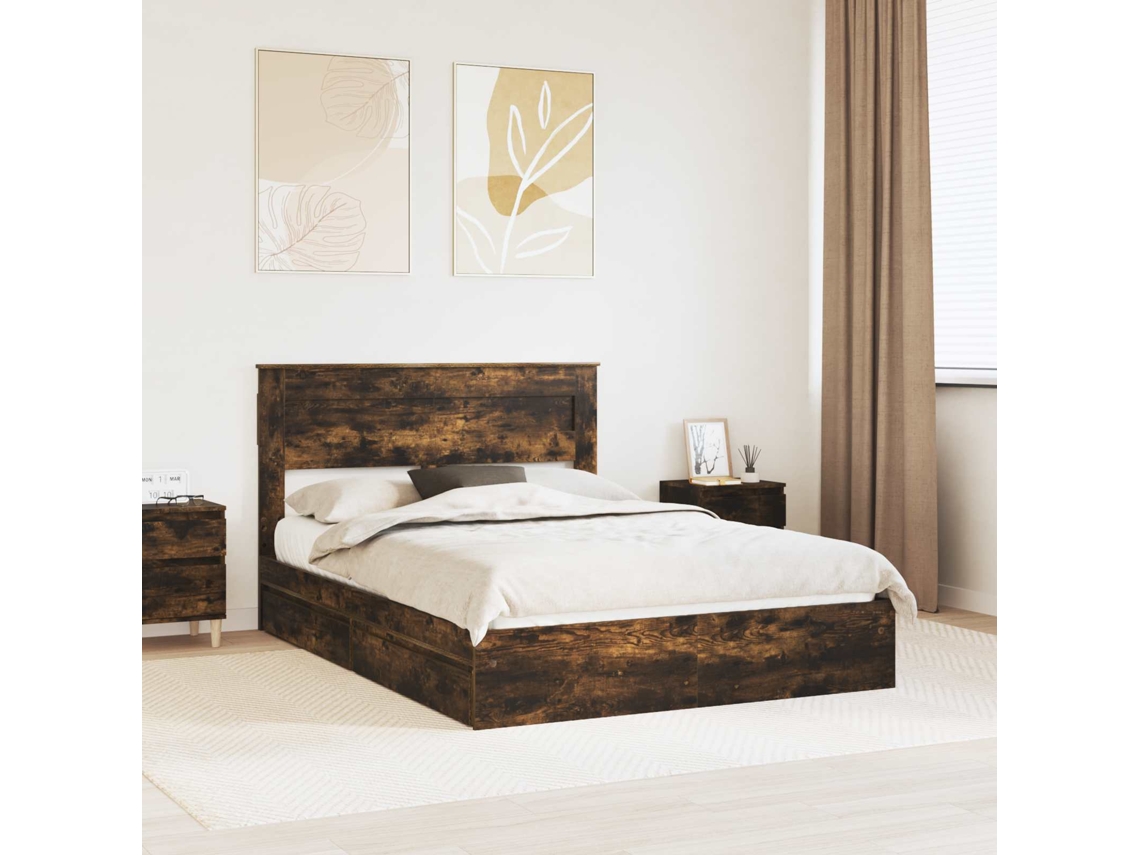 Vidaxl Cama Com Armazenamento Carvalho Defumado 160 X 200 Cm