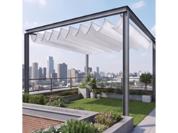 Vela De Sombra Retrátil Ondulada Com Proteção Uv 220 X 250 Cm Em Poliéster Branca Para Pátio, Terraço