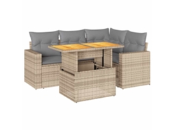 Conjunto 5 de sofás de jardim VIDAXL Bege Rattan / Vime