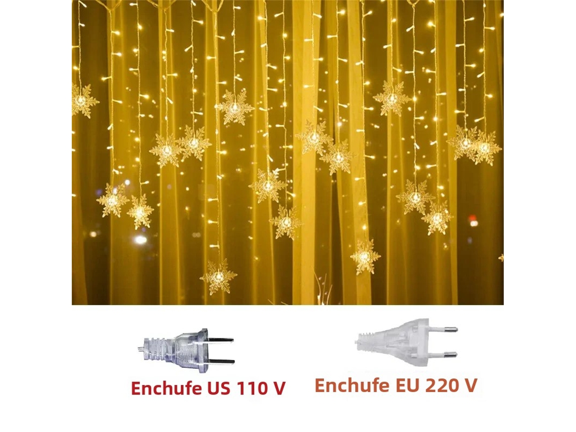 (luz Quente 220v) Cordão De Luzes De Natal Led De 3,5 Metros Com Flocos De Neve, Folhas, Cortinas E Guirlandas À Prova D'água.